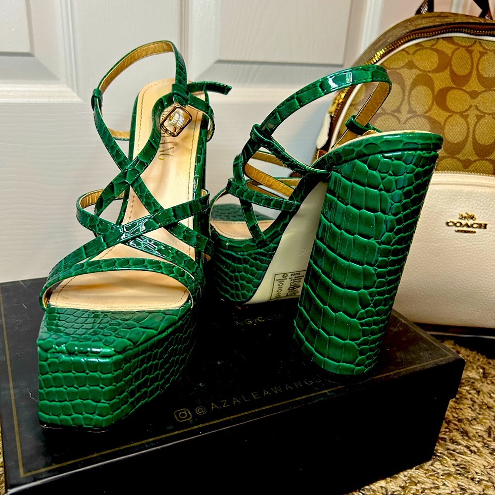 Azalea Wang crocodile green heels